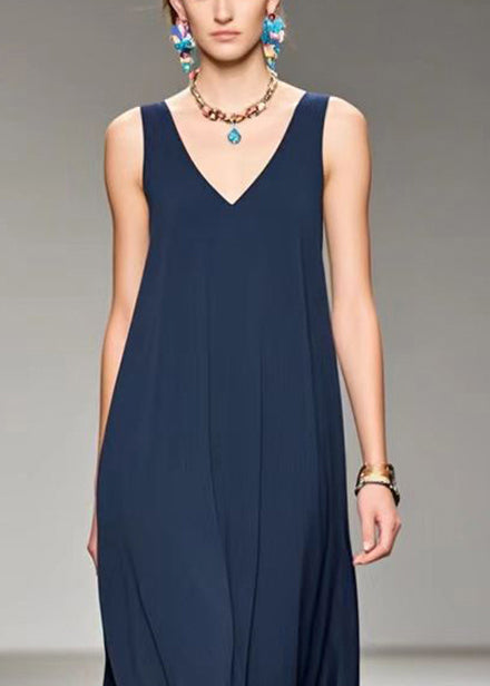 Navy V Neck Draping Chiffon Cami Dress Sleeveless Summer