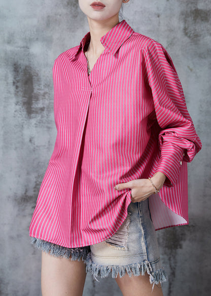 Rose Peter Pan Collar Striped Cotton Shirts Fall