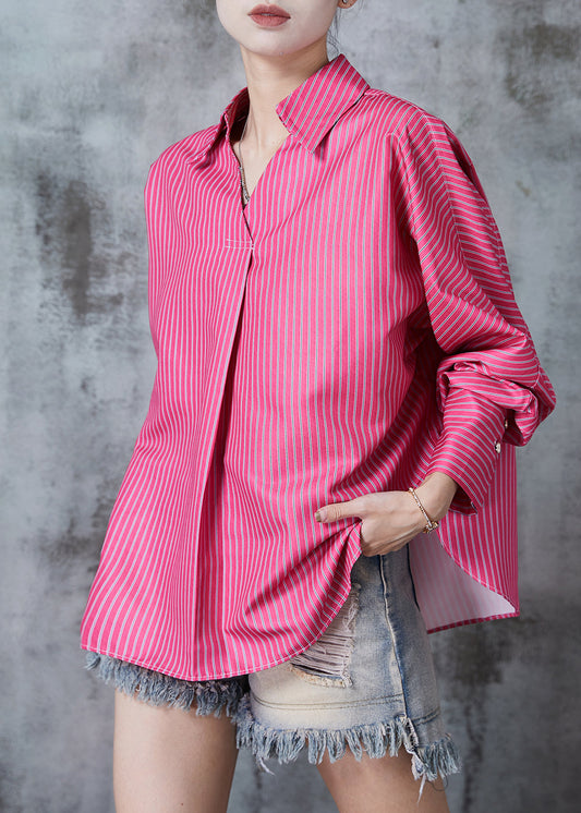 Rose Peter Pan Collar Striped Cotton Shirts Fall
