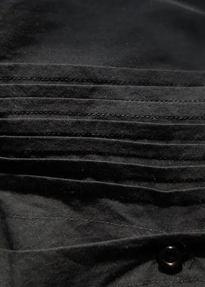 Simple Black Crane Tops Lapel Cinched Oversized Spring Blouse