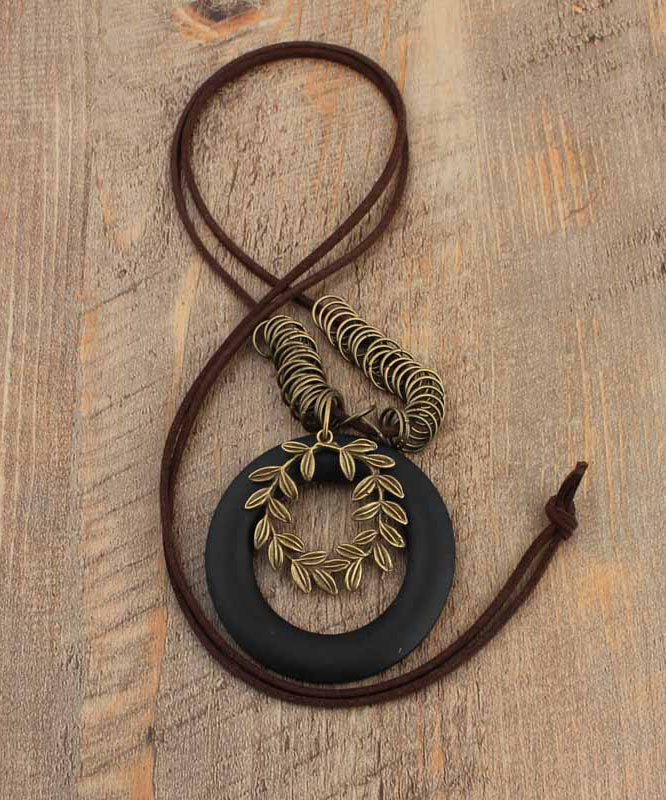 Olive Peach Wood Pendant Necklace
