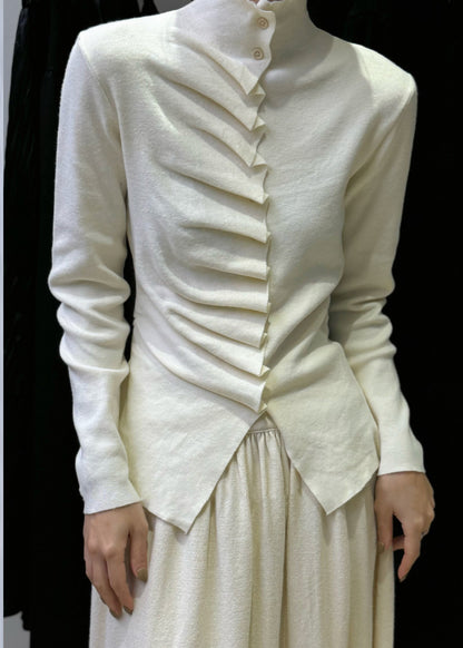 Slim Fit Oatmeal Wrinkled Button Knit Sweater Spring