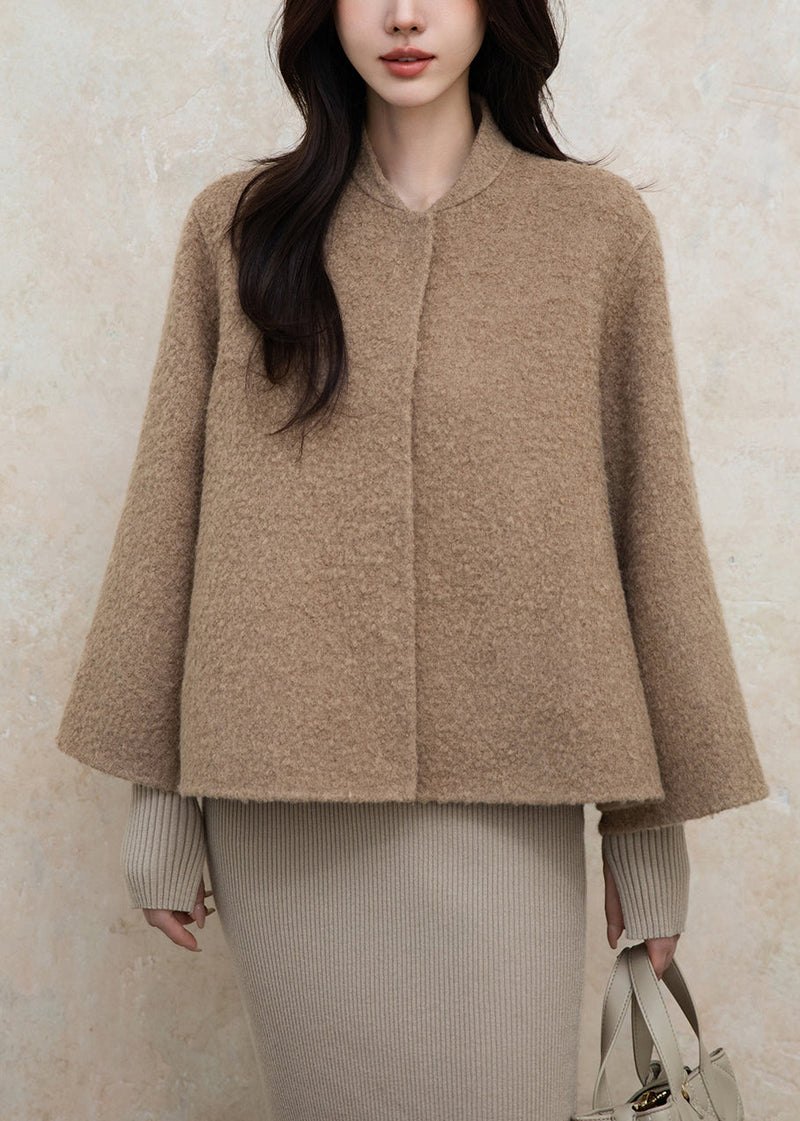 Loose Brown Fox Collar Button Woolen Coats Winter
