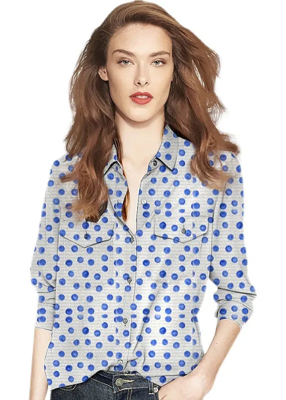 Peter Pan Collar Dot Print Cotton Shirt Tops Spring