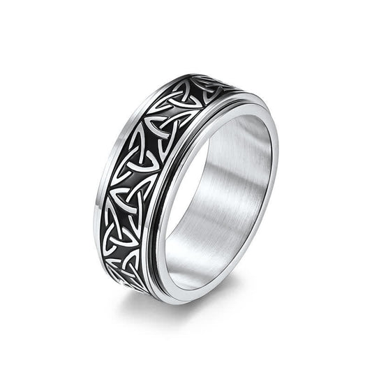 Buddha Stones Triangle Knot Triquetra Titanium Steel Calm Rotatable Ring