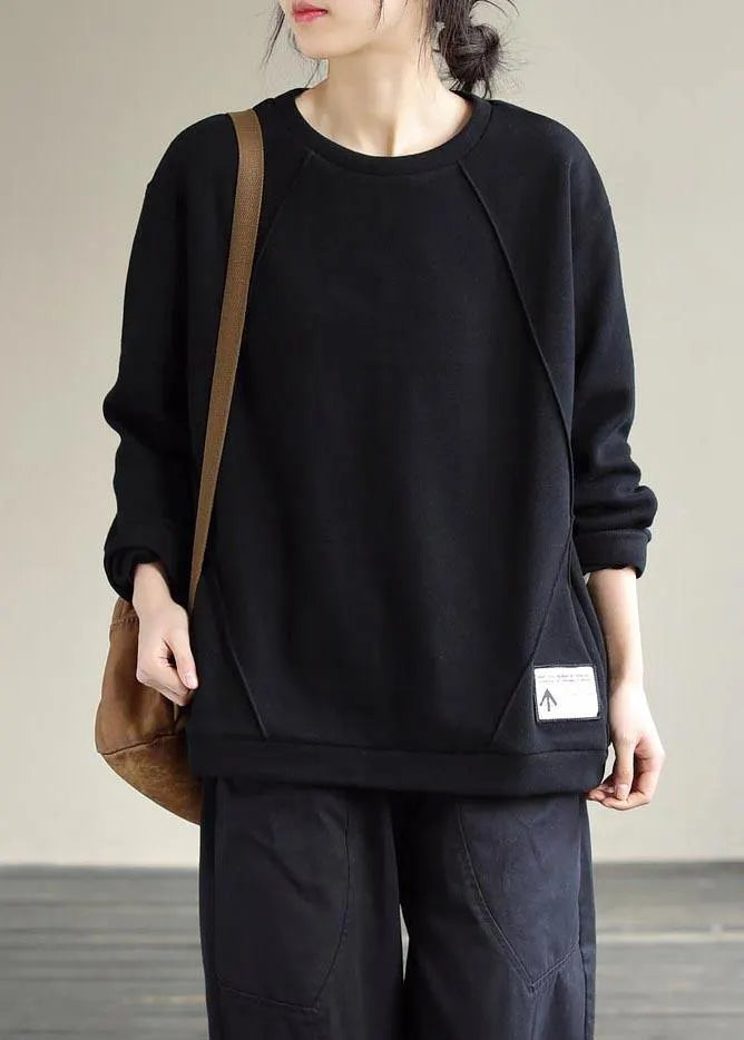Modern Black Clothes O Neck Patchwork Silhouette Spring Blouses