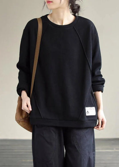 Modern Black Clothes O Neck Patchwork Silhouette Spring Blouses