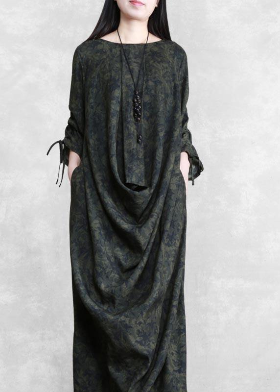 Modern V Neck Asymmetric Spring Clothes for Design Green Print Loose Dress