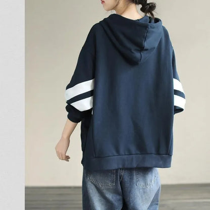Diy Hooded Cotton Spring Linen Tops Blouses Design Navy Shirt
