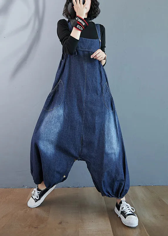 Blue Oversized Pockets Denim Overalls Jumpsuit Summer