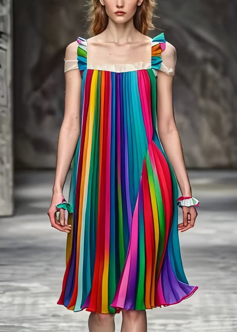 Rainbow Oversized Wrinkled Cami Dress Summer