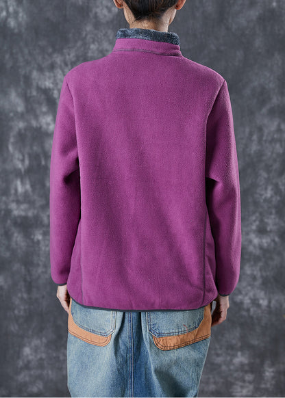 Purple Warm Fleece Jackets Embroideried Winter