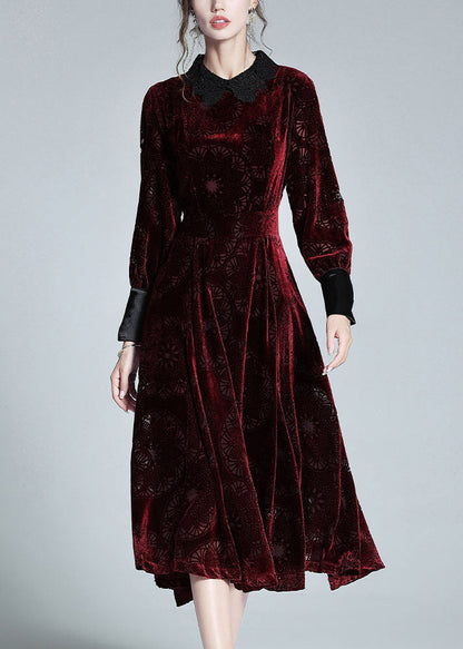 Mulberry Peter Pan Collar Patchwork Velour Dress Spring