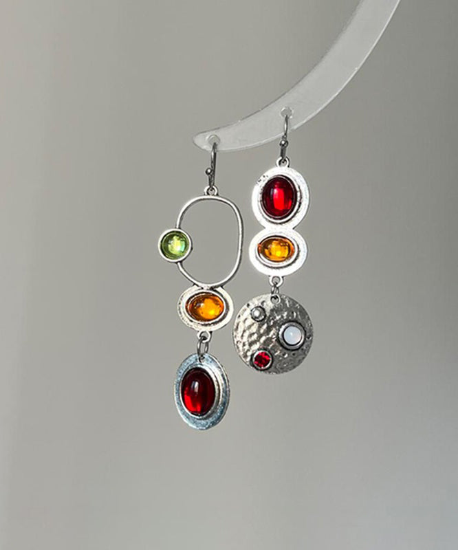 Rainbow Sterling Silver Alloy Geometry Hollow Out Drop Earrings