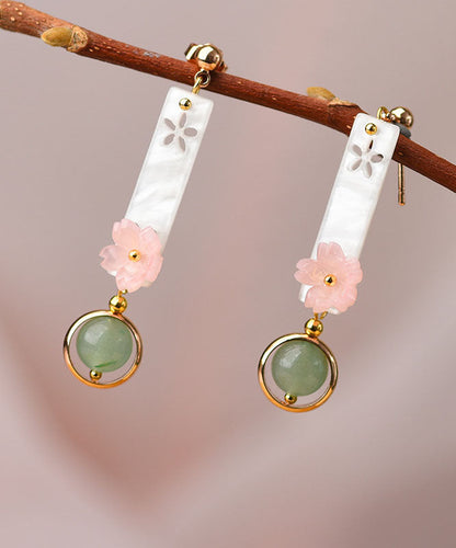 Pink Shellfish Flower Fine Jade Drop Earrings