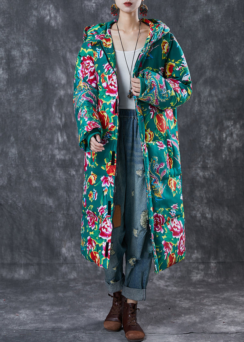 Green Original Print Fine Cotton Filled Parka Jacket Hooded Winter