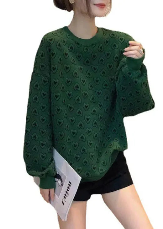 New Green O-neck Print Fall Sweatshirts Top