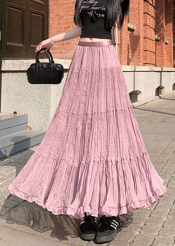 Pink Tulle Pleated Skirt Elastic Waist