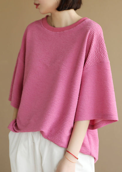 Rose O-neck Wrinkled Cotton Tanks Short Sleeve