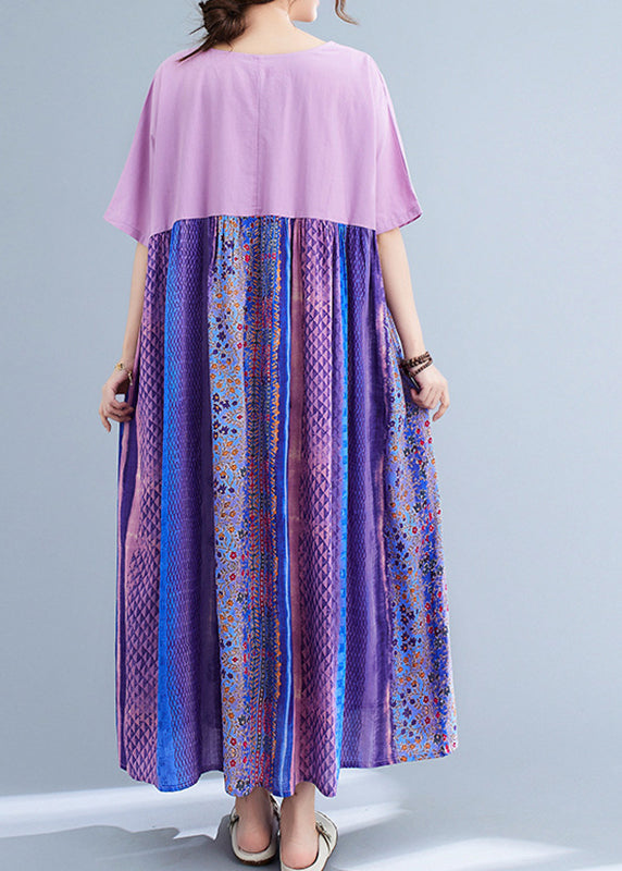 Llight Purple Patchwork Print Maxi Dress Summer