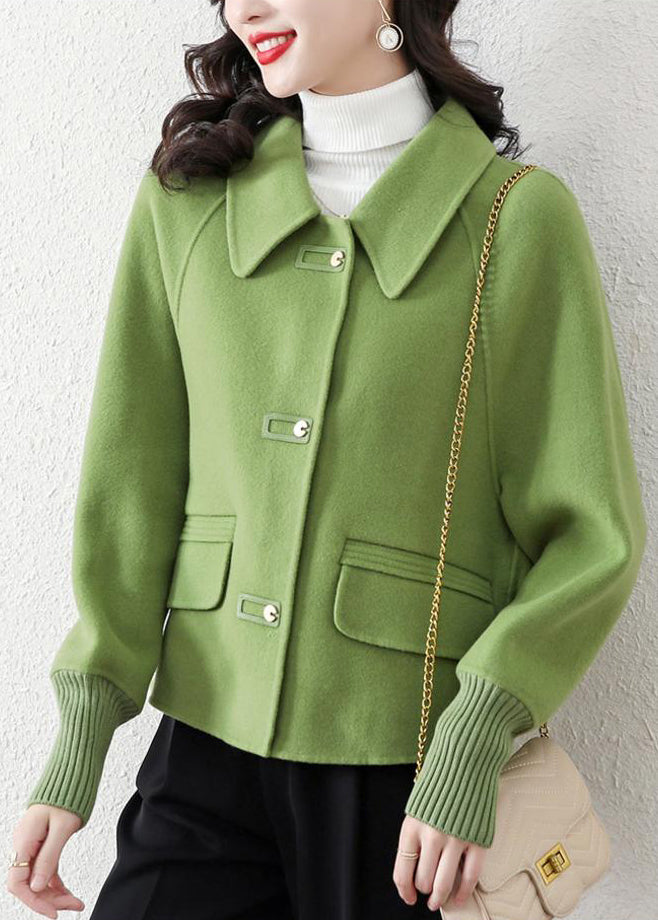 Grass Green Peter Pan Collar Woolen Jacket Spring