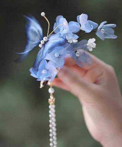 Chinese Style Blue Alloy Silk Pealr Tassel Hairpin