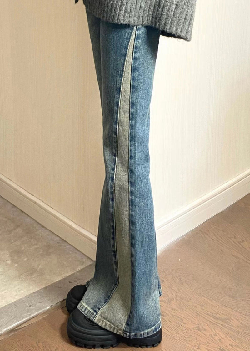 Blue Pockets High Waist Denim Pants Spring