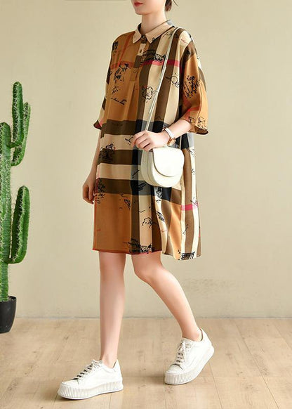 Fine Brown Striped Chiffon Summer Dress