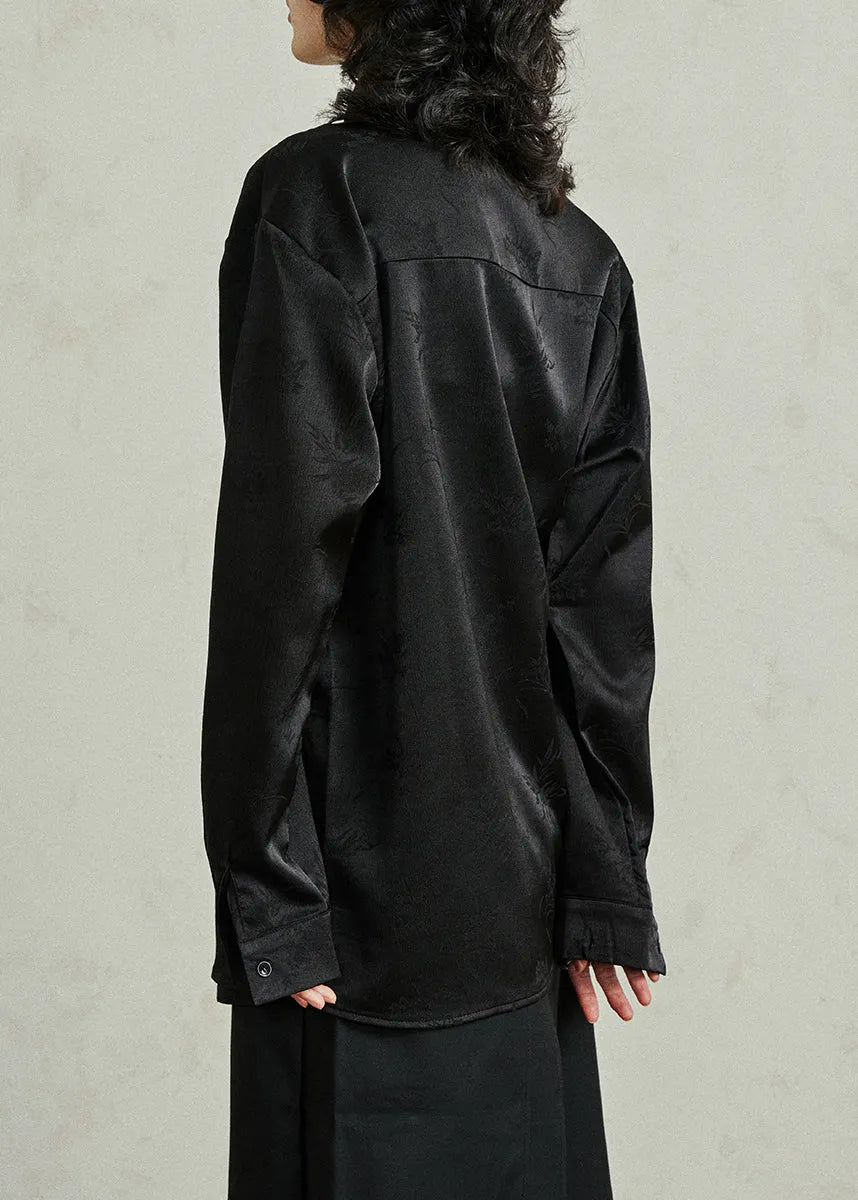 Black Shirt Embroidered Tie Waist Fall