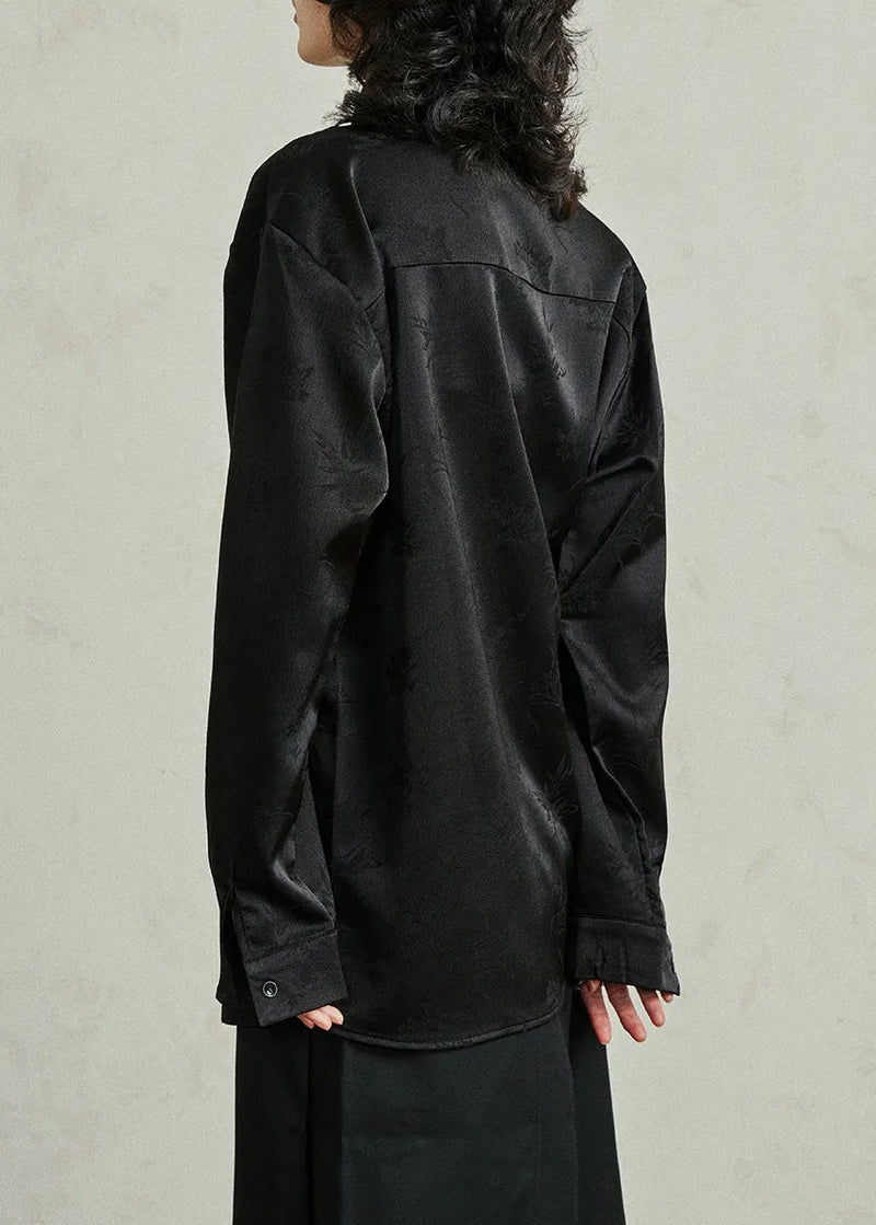 Black Shirt Embroidered Tie Waist Fall
