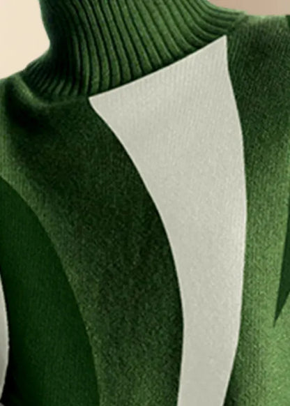 Boutique Green Turtleneck Print Cotton Knitted Sweaters Tops Spring