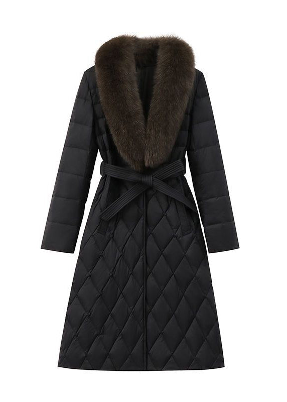 Black Fox Collar Slim Fit Duck Down Puffers Jackets Winter