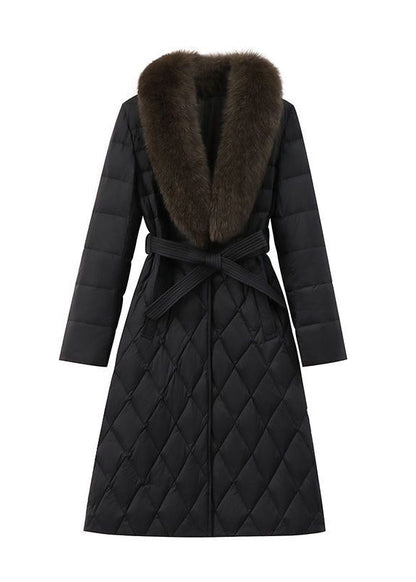 Black Fox Collar Slim Fit Duck Down Puffers Jackets Winter
