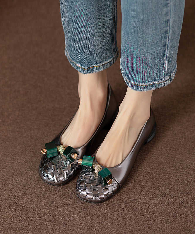Comfortable Black Beaded Bow Flat Shoes