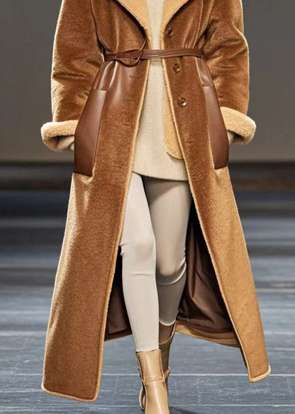 Coffee Oversized Patchwork Warm Fleece Coats Winter