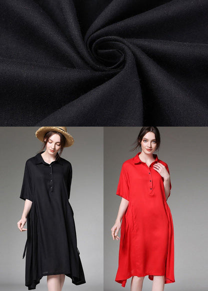 Loose Red Asymmetrical Design Tie Waist Spring Half Sleeve Holiday Dress