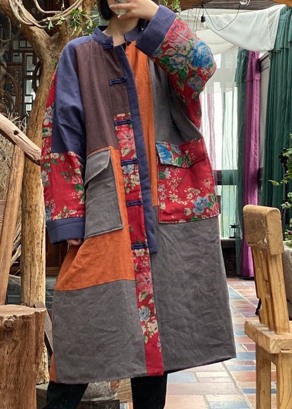Colorblock Pockets Patchwork Fine Cotton Filled Coat Winter