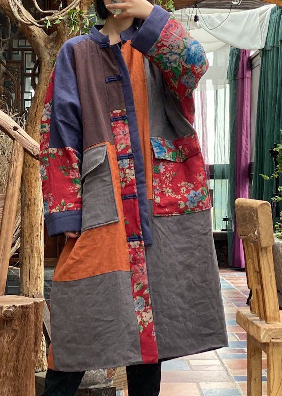 Colorblock Pockets Patchwork Fine Cotton Filled Coat Winter