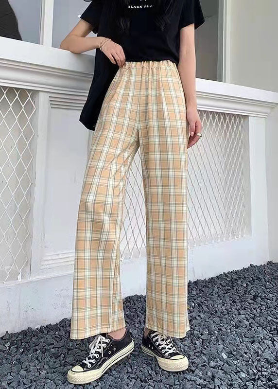 Green Plaid High Waist Zippered Wide Leg Pants