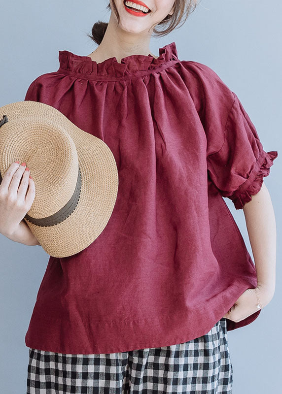 Mulberry Puff Sleeve Ruffled Linen Top