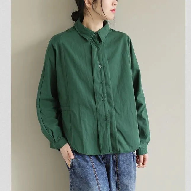 Art Lapel Button Down Spring Tops Pattern Green Top