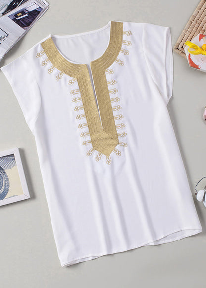 White Print Tops Short Sleeve