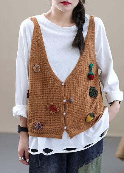 Style Khaki Embroideried Fall Shirt Knit Vest Sleeveless