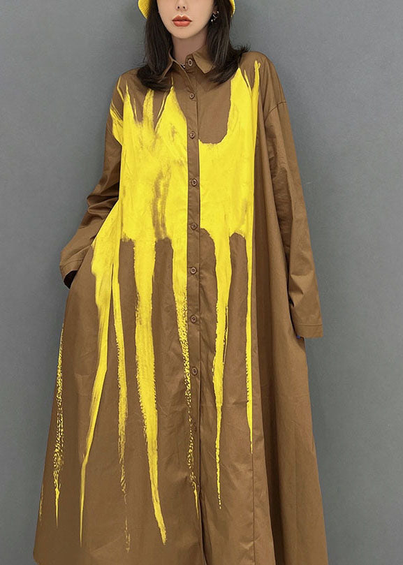 Yellow Oversized Tie Dye Cotton Holiday Dress Fall