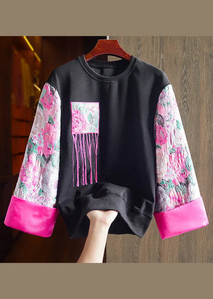 Casualn White O-neck Embroideried Cotton Sweatshirt Fall