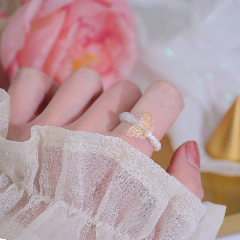 [] Beaded Ring (rose/butterfly)
