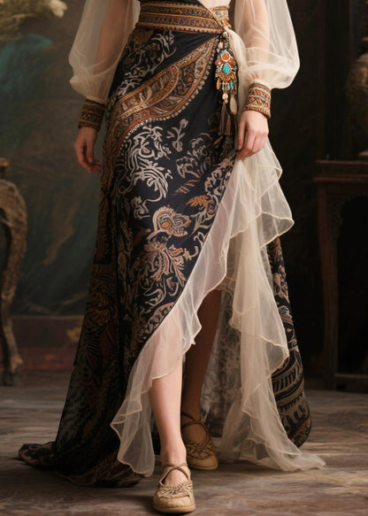 Style Black Exra Large Hem Patchwork Chiffon Long Dress Summer