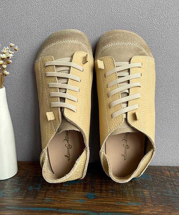 Handmade Khaki Cowhide Leather Penny Loafers Splicing Lace Up