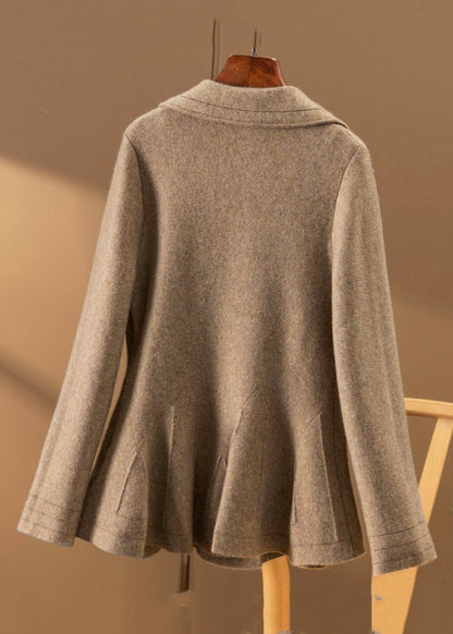 Camel Peter Pan Collar Button Patchwork Woolen Coat Fall