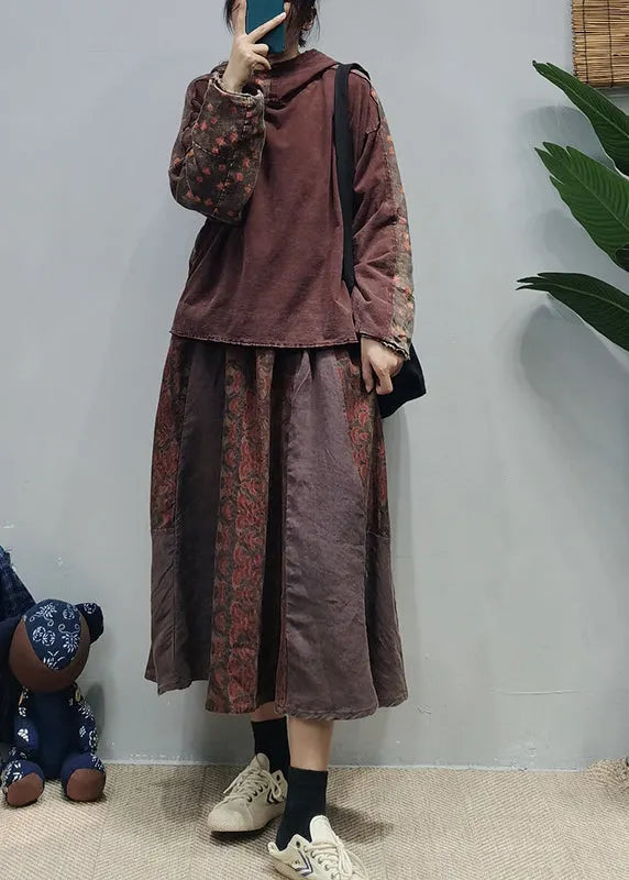 Simple Green Hooded Print Linen Sweatshirts Tracksuits Long Sleeve